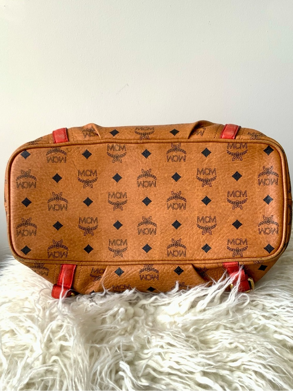 Authentic MCM Cognac Visetos Pleated Tote Bag - Picture 14 of 17